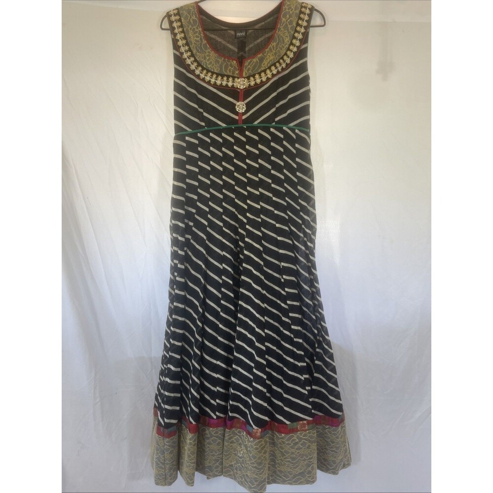 Aari Vintage Bohemian Ethnic Black  Layered Sleeveless Sari Dress Size S